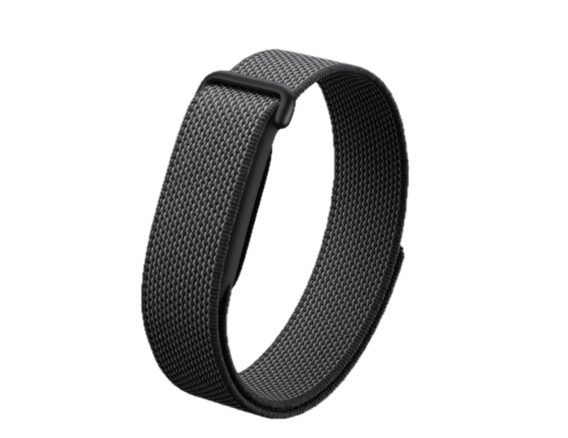 A Fitbit band with a dark woven strap
