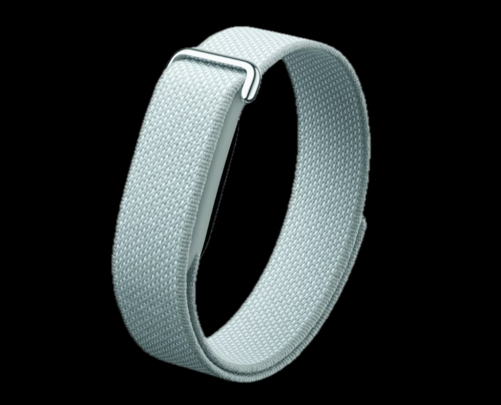 A Fitbit band with a light woven strap
